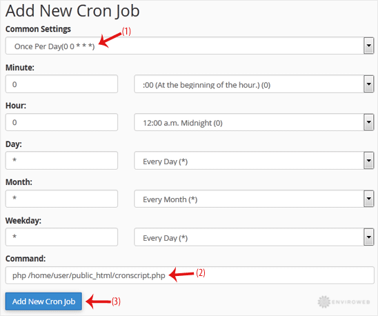 Add new cron job form