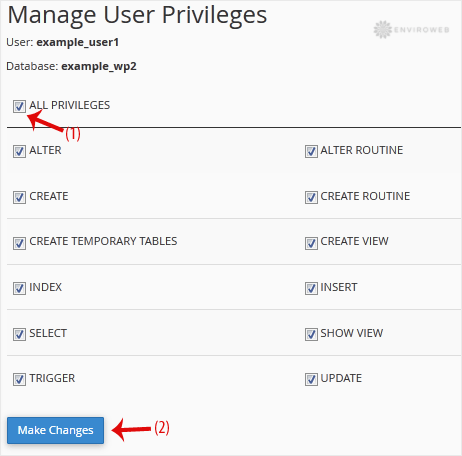 Grant privileges to user