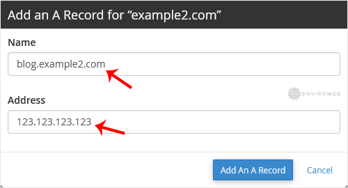 Add A Record pop-up