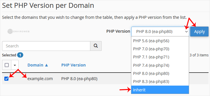 Reset PHP to default version