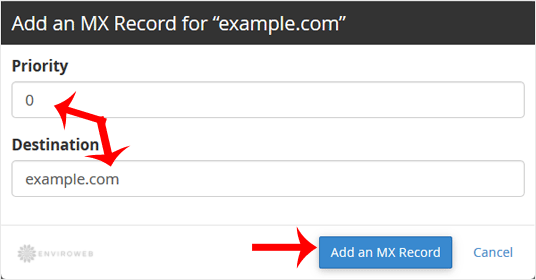 Add MX record popup