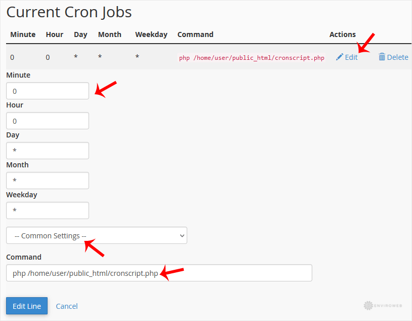 Edit cron job screenshot