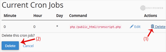 Delete cron job screenshot