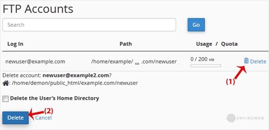 Delete FTP account option