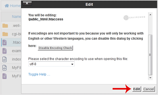 Edit popup for .htaccess