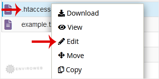 Edit .htaccess file option