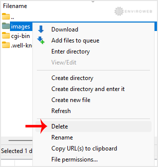 Delete folder in FileZilla