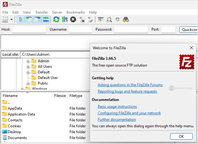 FileZilla client open
