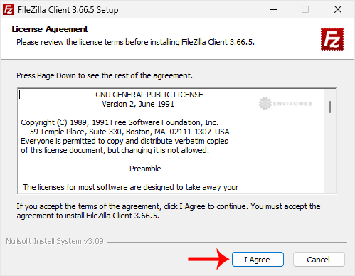 FileZilla license agreement