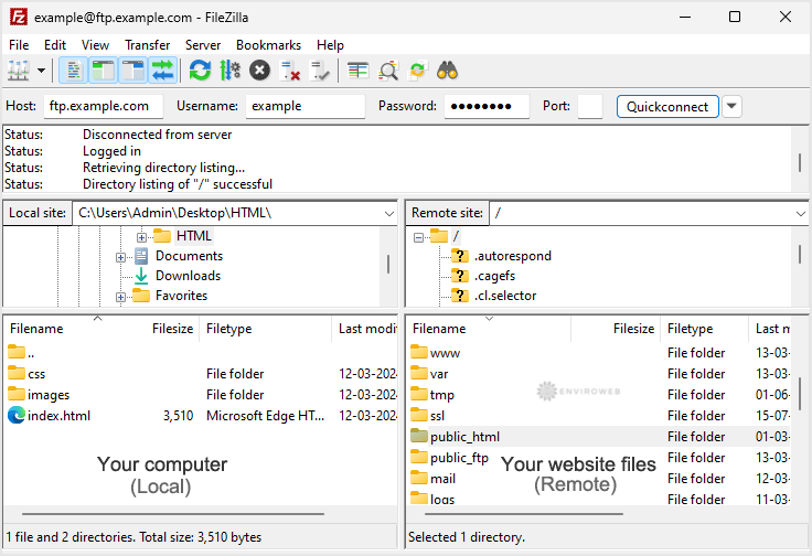 FileZilla connected