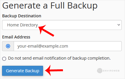 Generate Backup settings