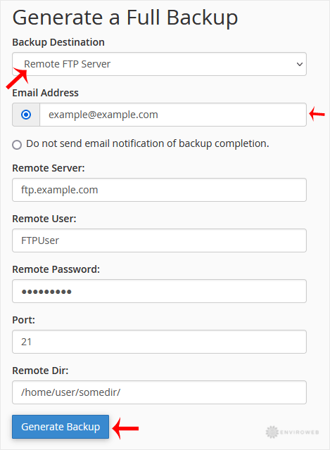 Generate remote FTP backup