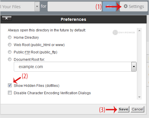 Show hidden files in cPanel