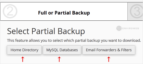 Partial backup options in cPanel