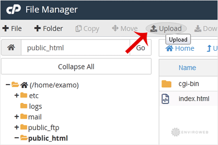 Upload button in File Manager