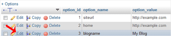 Edit row in phpMyAdmin